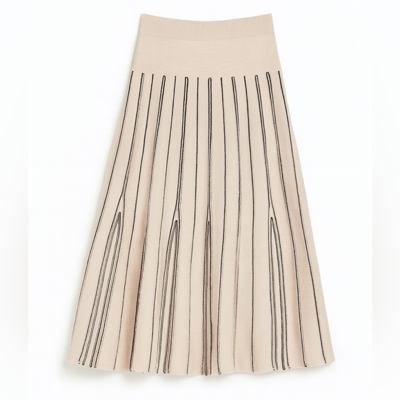 Tanya Taylor pleated stripe a line sweater skirt ivory black - Picture 1 of 4